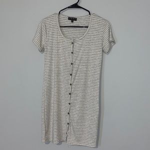 Grey and White Striped Button Down Dress